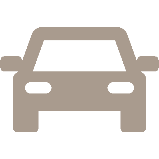 Front view icon of a car with side mirrors and headlights in beige color.