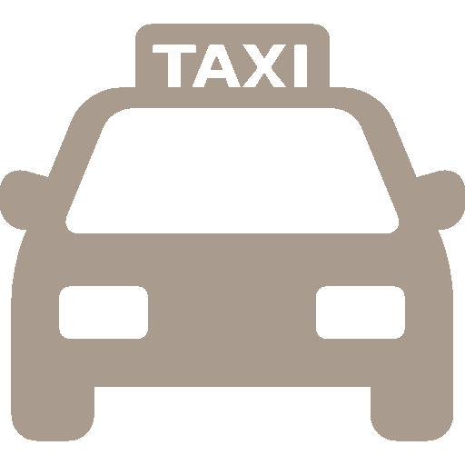 Front view icon of a taxi cab with a roof sign displaying the word 'TAXI'.