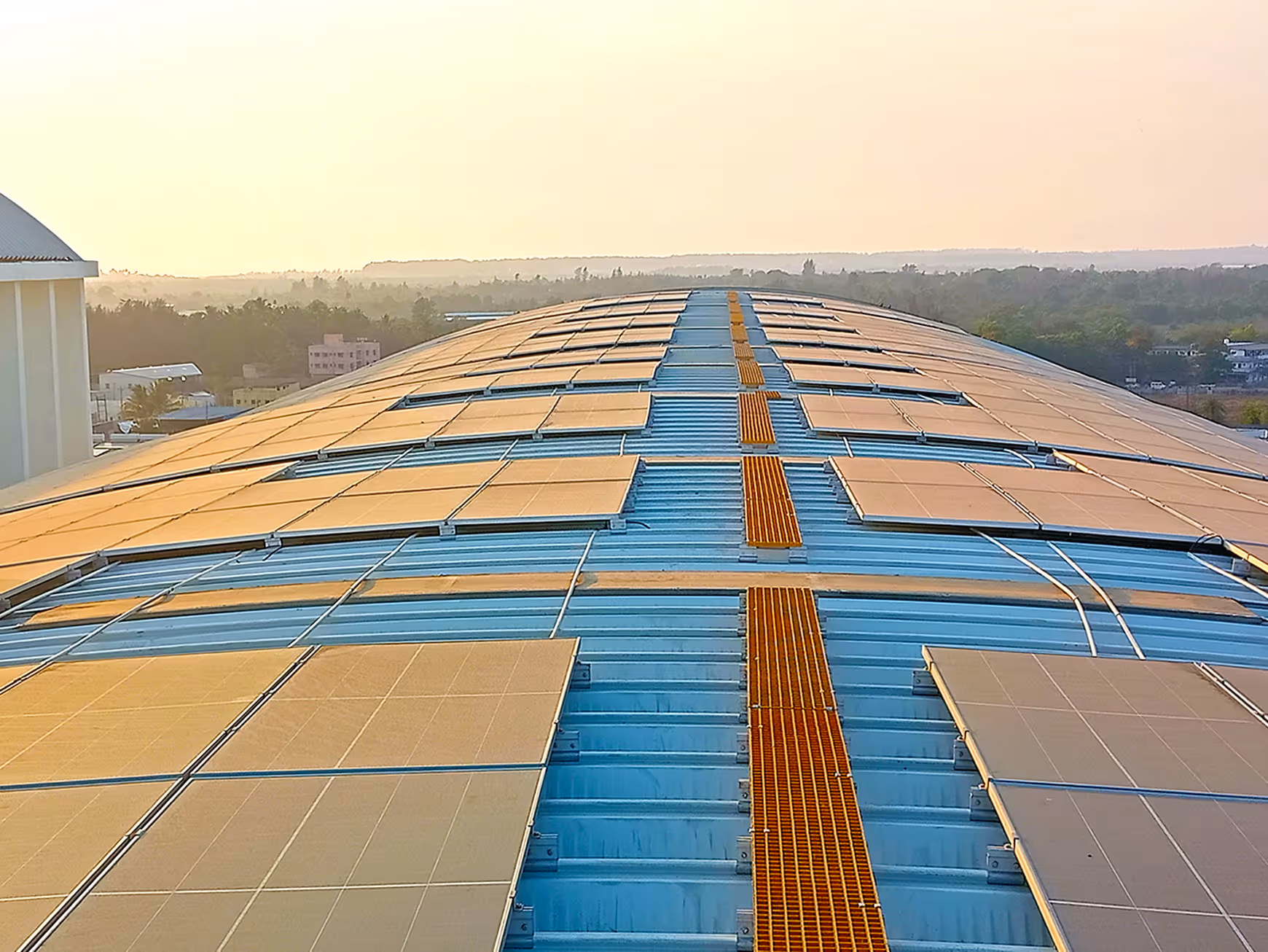 Solar panels integrated with Proflex self-supported steel roofing