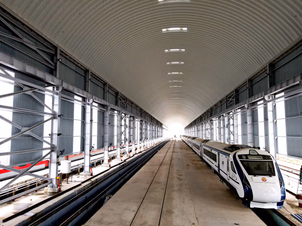 Vande Bharat Train Shed with Proflex Self-Supported Steel Roofing by Western Railway