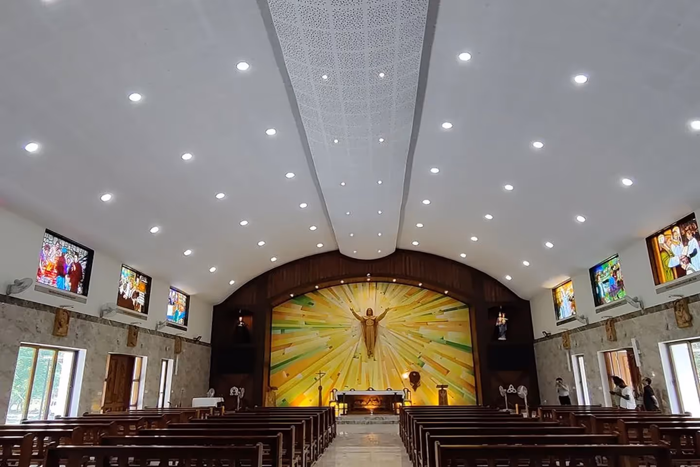 Arch-shaped roofing with false ceiling at Donbosco Church, Nashik