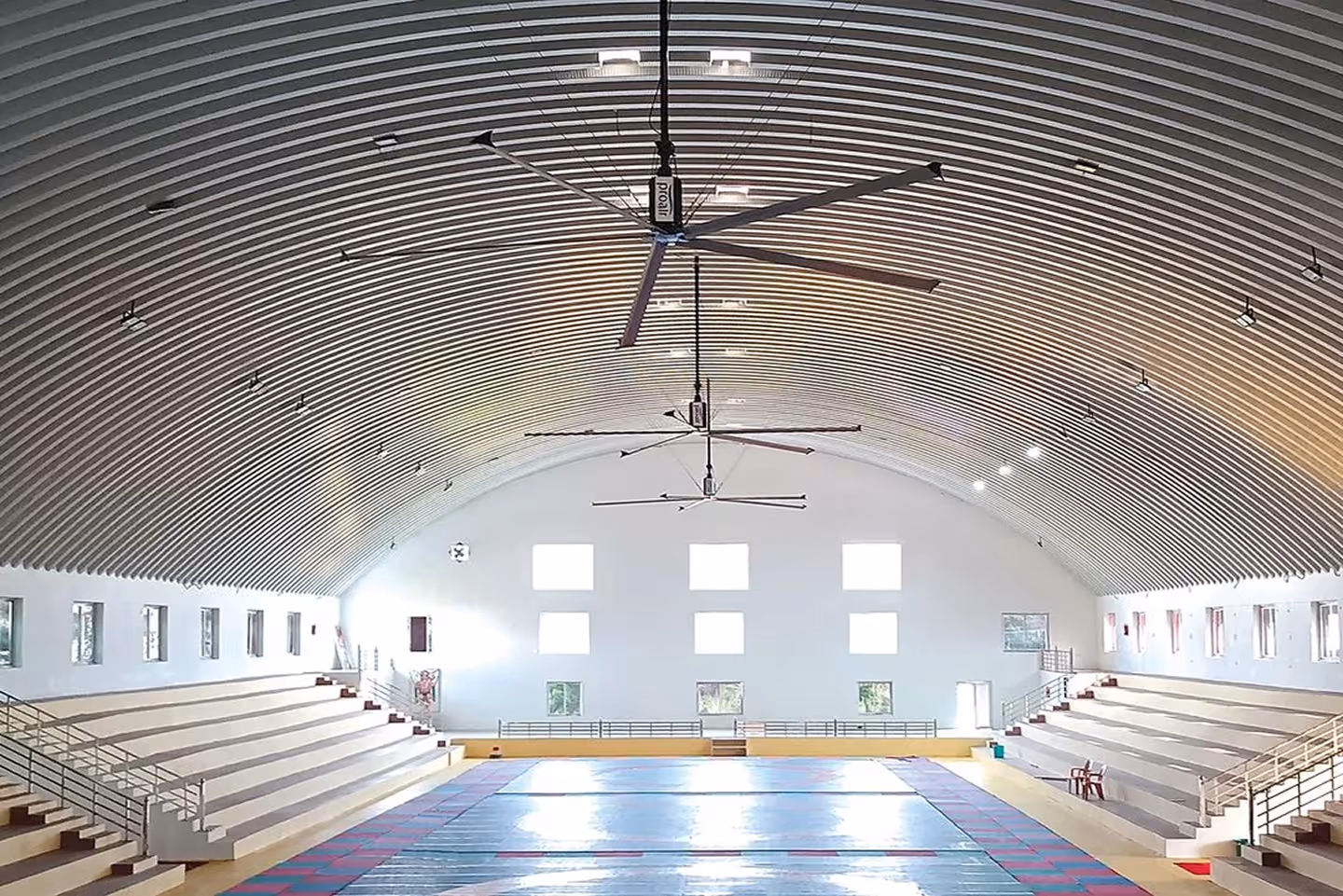 Wrestling stadium with Proflex self-supported steel roofing in India
