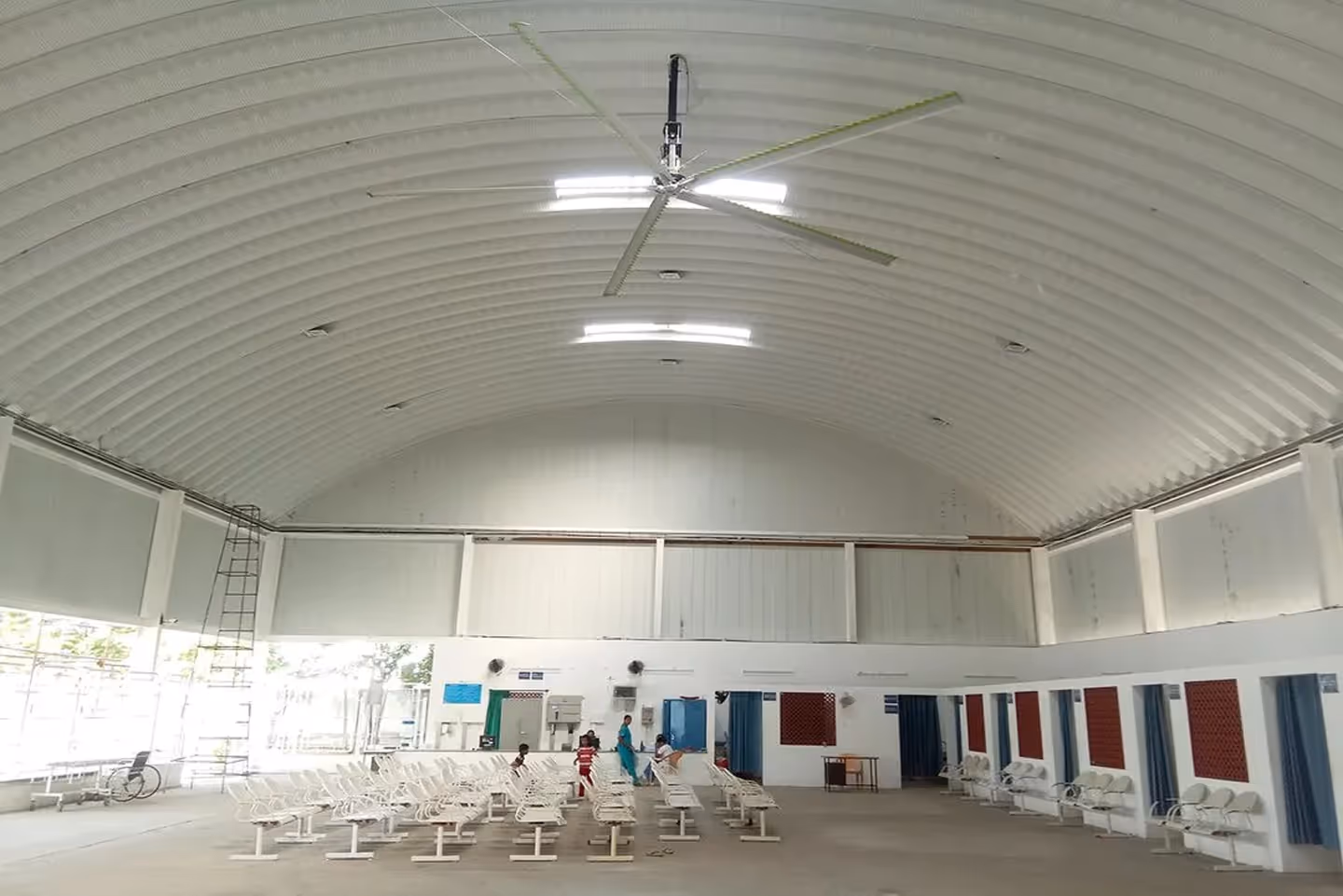 HVLS fans under Proflex trussless roofing