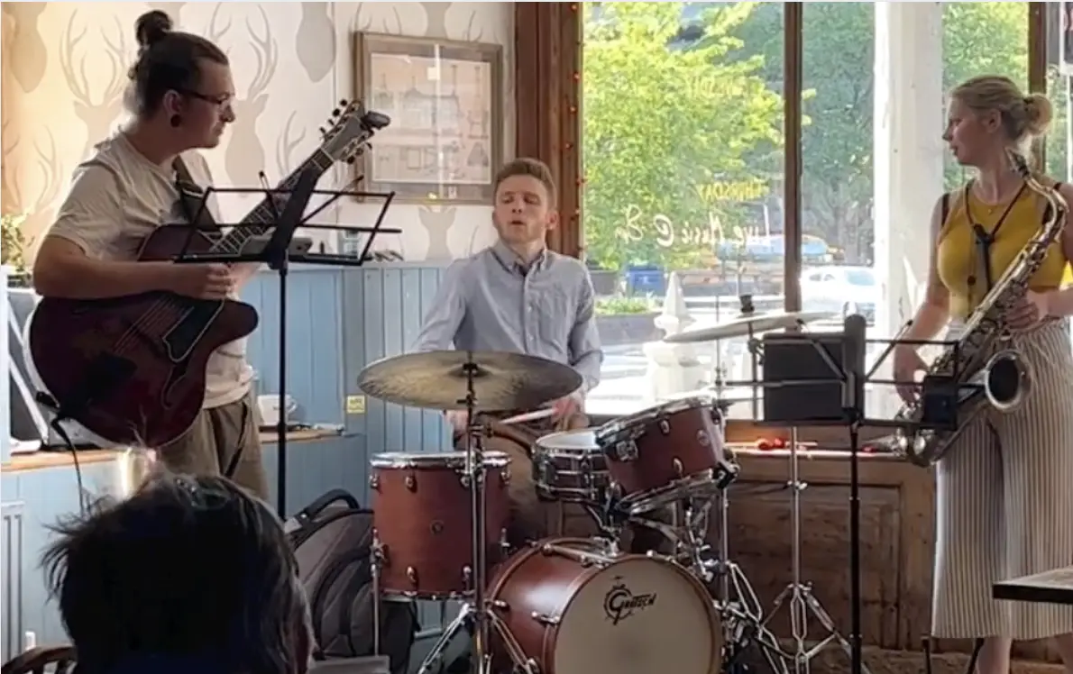 Jazz musicians playing at the weekly Jazz and hounds session at the Stag and Hounds, Old Market Road