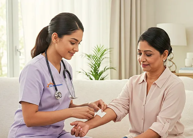 an image of a doctor helping a patient at home