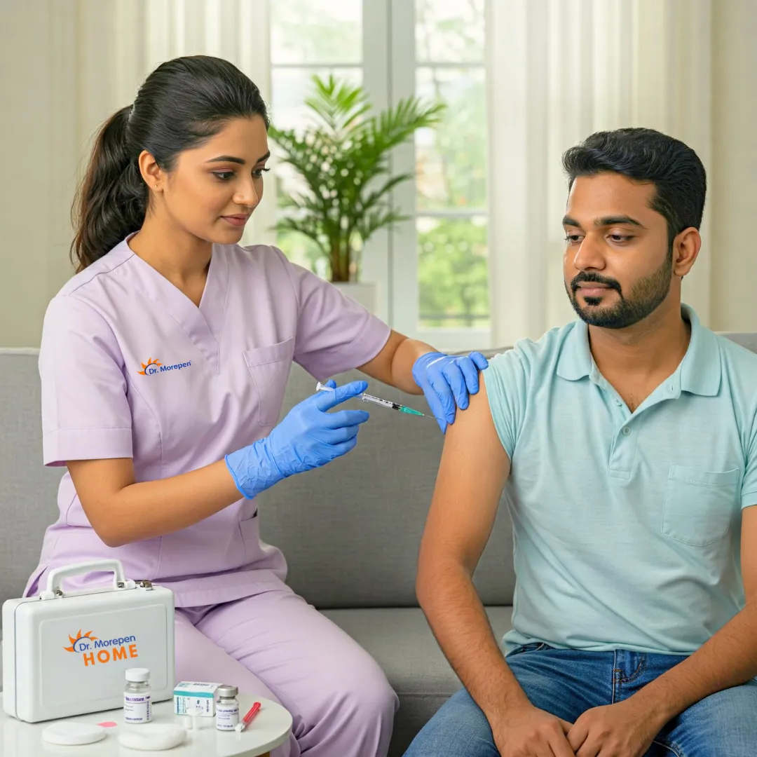 a nurse treating a patient at home