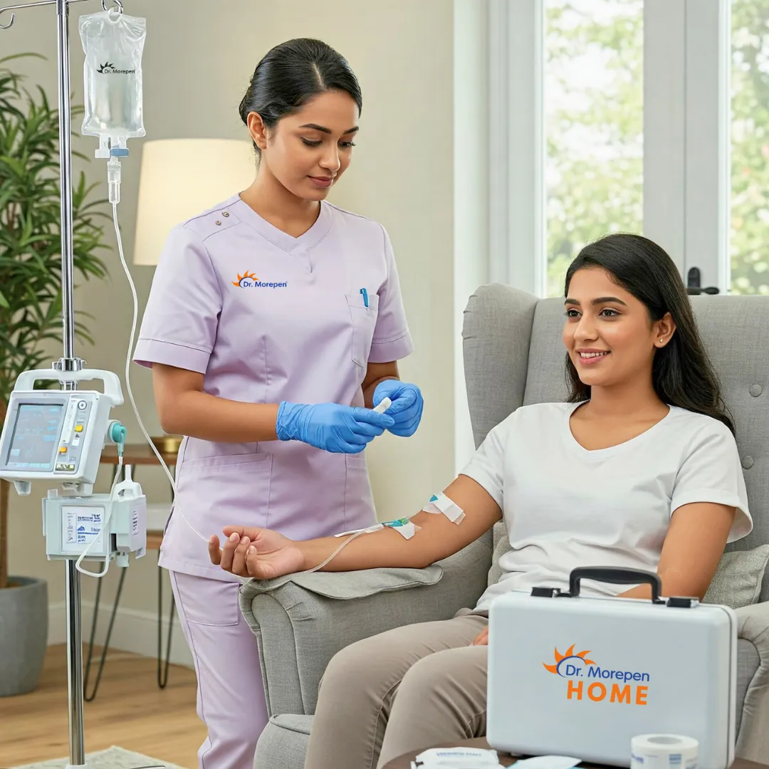 a nurse treating a patient at home