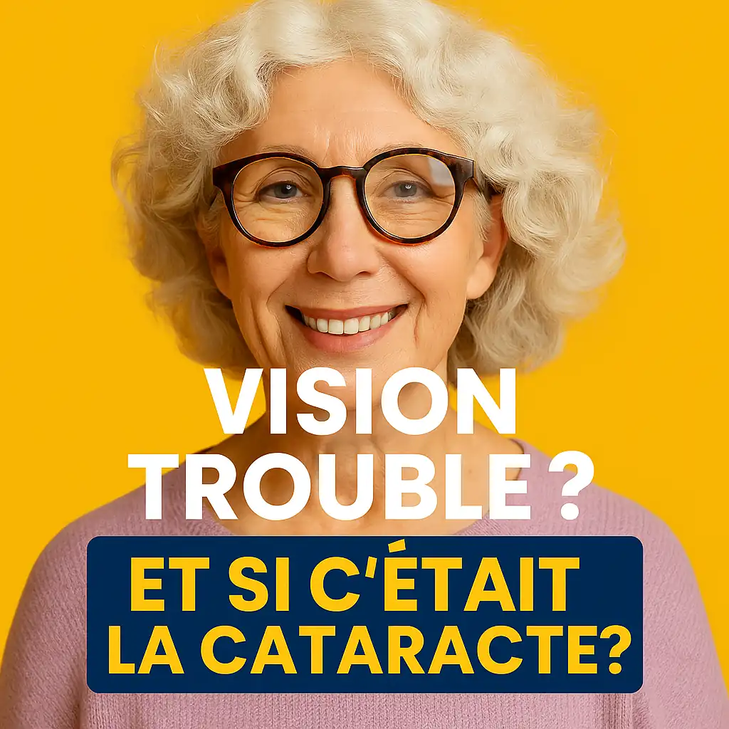 Femme senior portant des lunettes, souriante, dans une boutique d’optique chaleureuse
