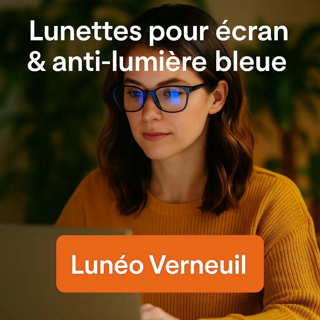Personne travaillant devant un ordinateur portable avec des lunettes anti-lumière bleue dans une ambiance lumineuse et végétale