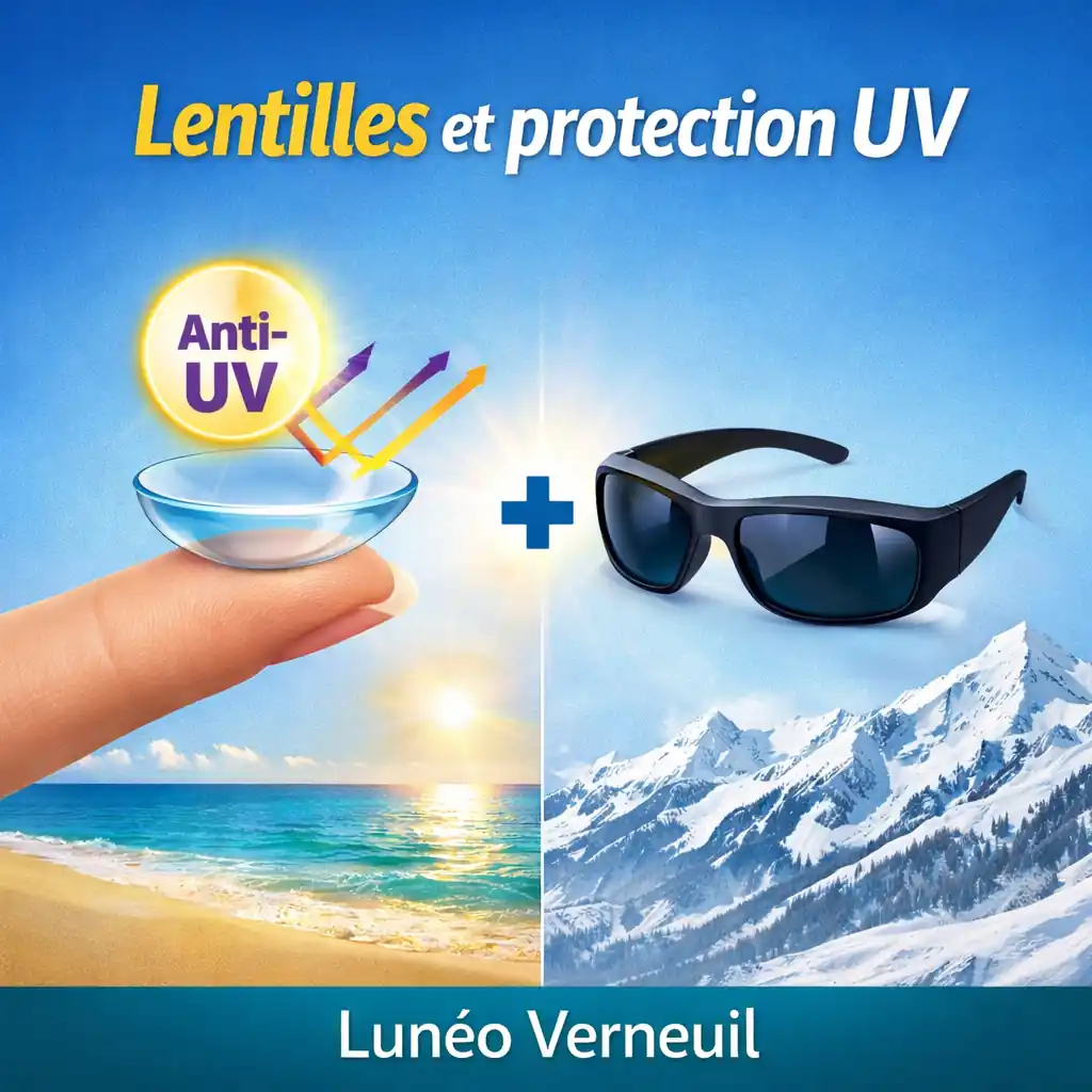 lentilles anti-UV et lunettes de soleil assurant une protection UV complète des yeux