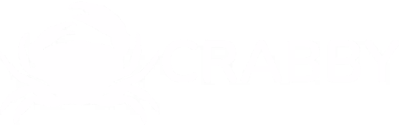 White crab silhouette next to the word 'CRABBY'.
