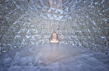 Chamber of Wonder Crystal Dome at Swarovski Kristallwelten with 595 mirrors that give the impression of standing inside a crystal.