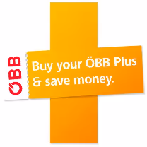 Sustainable journey to Swarovski Kristallwelten with Öbb logo in orange, red and white.