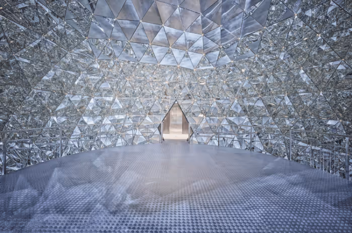 Chamber of Wonder Kristalldom at Swarovski Kristallwelten with 595 mirrors that give the impression of standing inside a crystal.