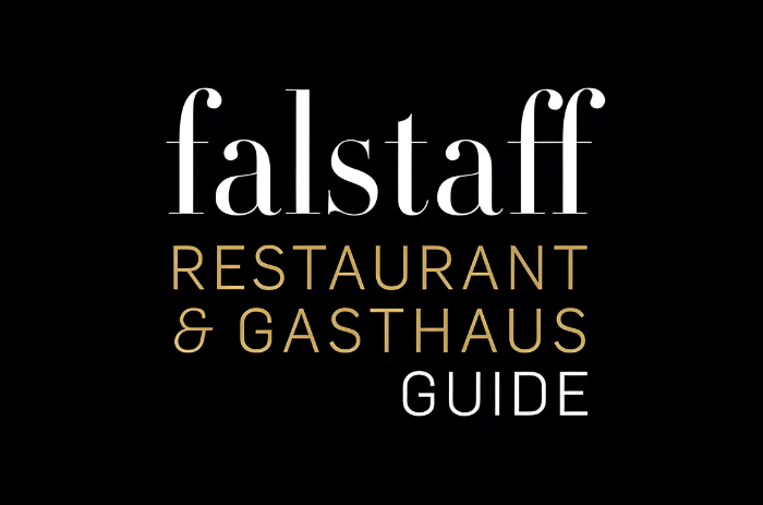 Falstaff restaurant & inn guide logo. The Daniels Kristallwelten by DoN restaurant was awarded a Falstaff fork in the 2025 Guide.