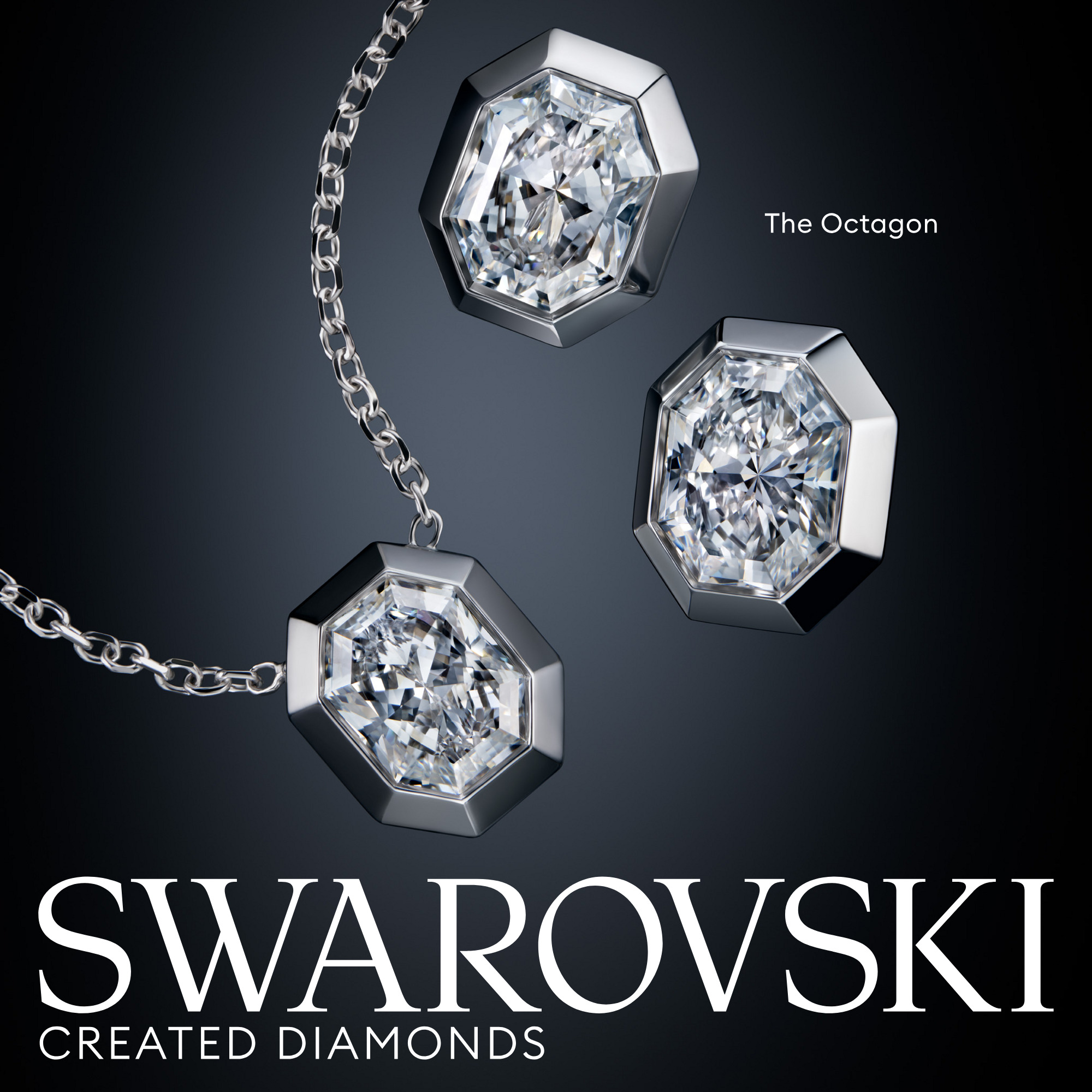 Funkelnde Swarovski Created Diamonds Halskette im markanten Oktagon-Schliff.