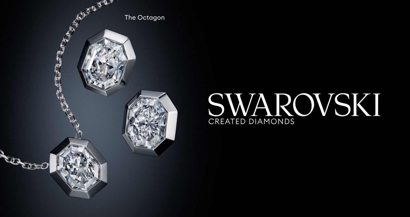 Sparkling Swarovski Created Diamonds necklace with a distinctive octagon cut.