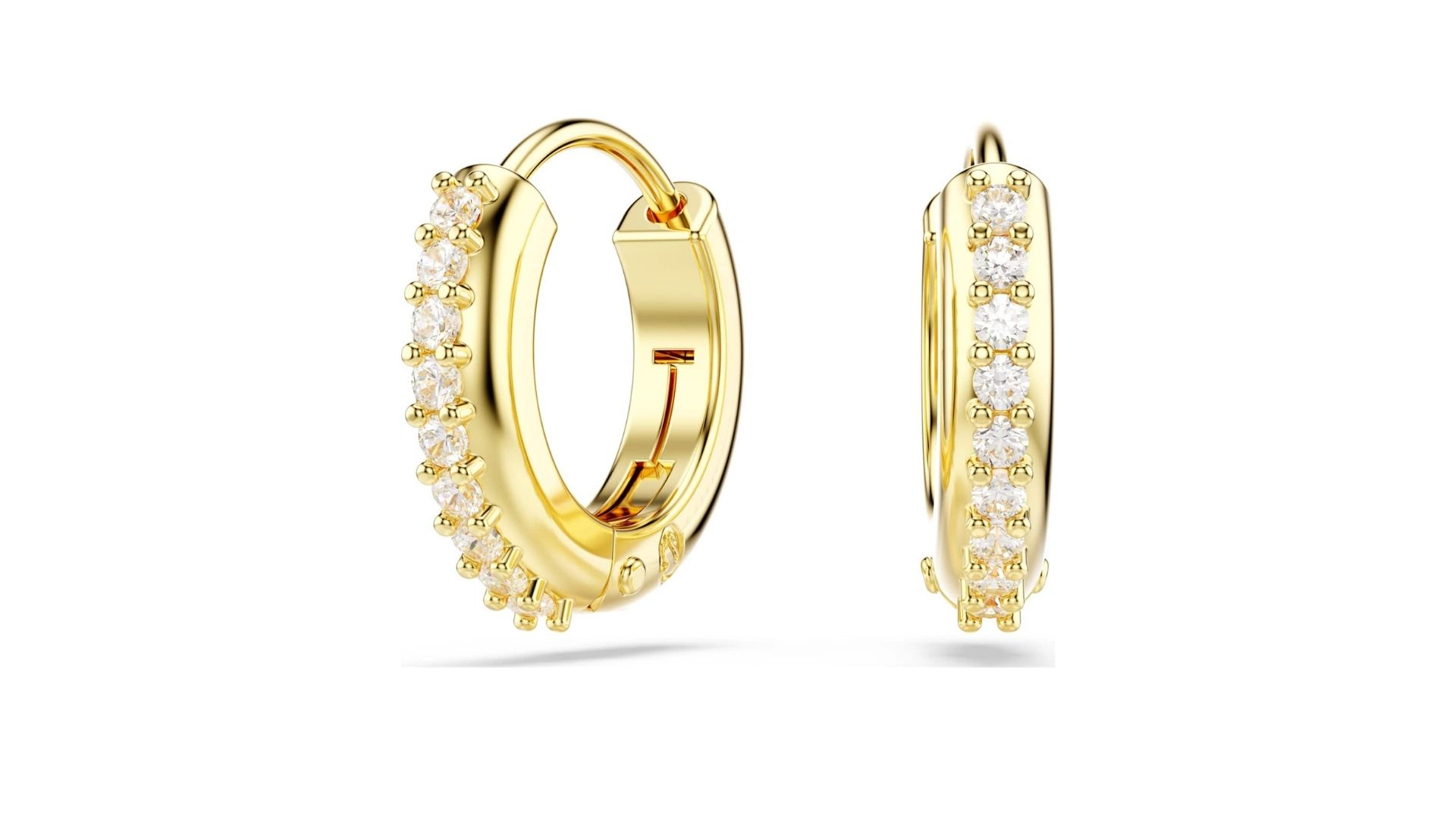 Goldfarbene Swarovski Creolen mit klaren, funkelnden Kristallen in eleganter Reihenfassung.