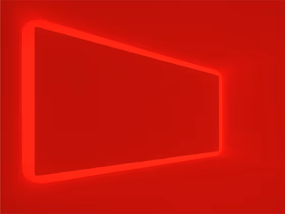 Installation 'Umbra': Ein roter Raum mit einer rechteckigen Lichtinstallation.