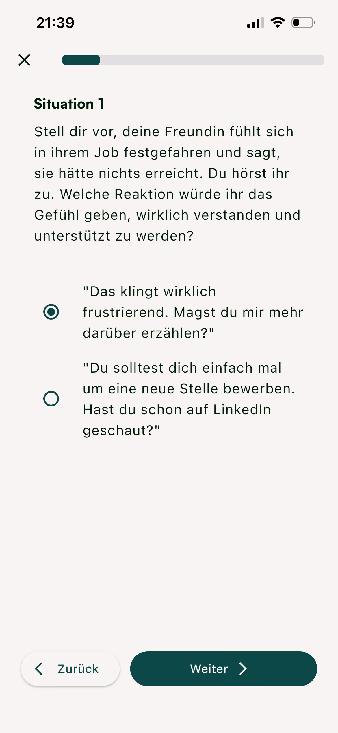 Screenshot aktives Zuhören in der platoniq App