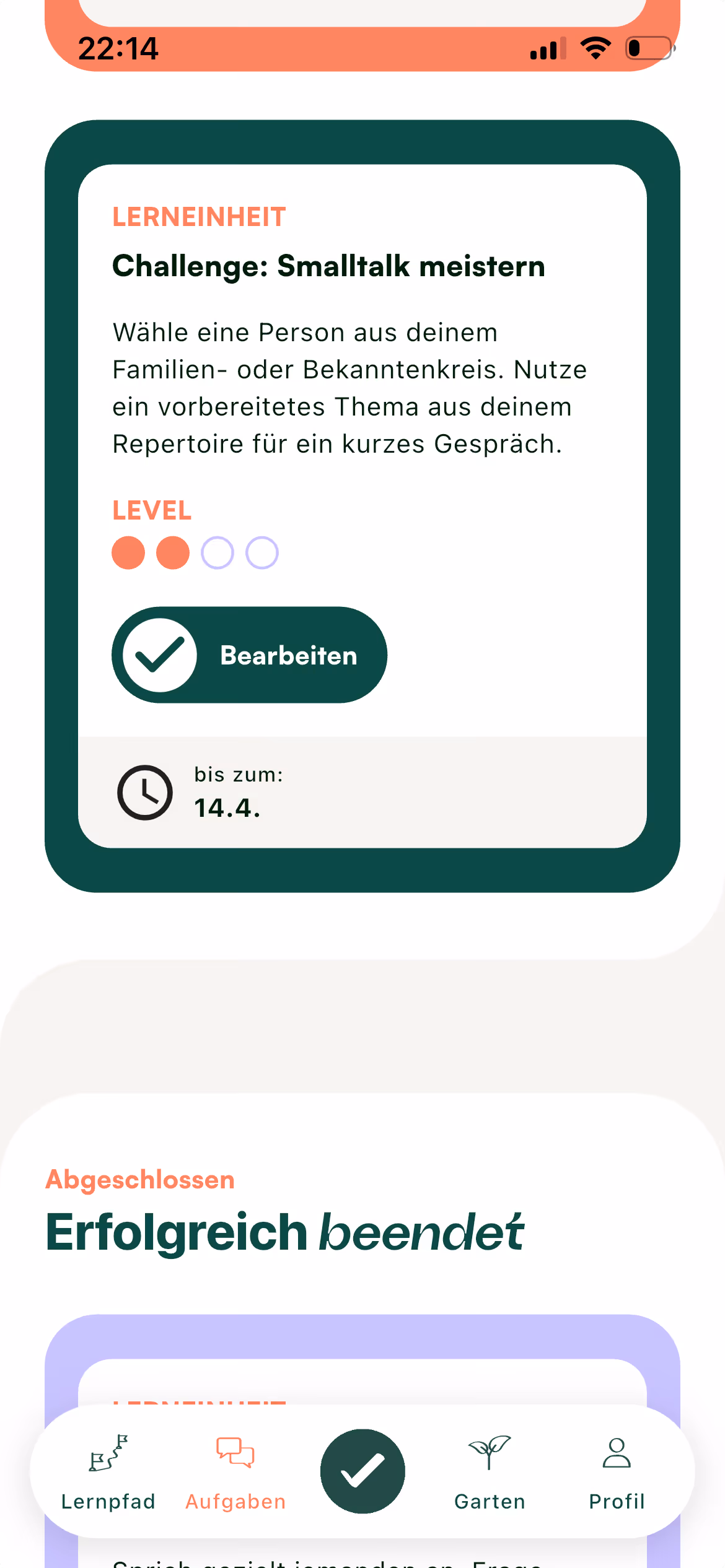 Screenshot Smalltalk-Challenges in der platoniq App
