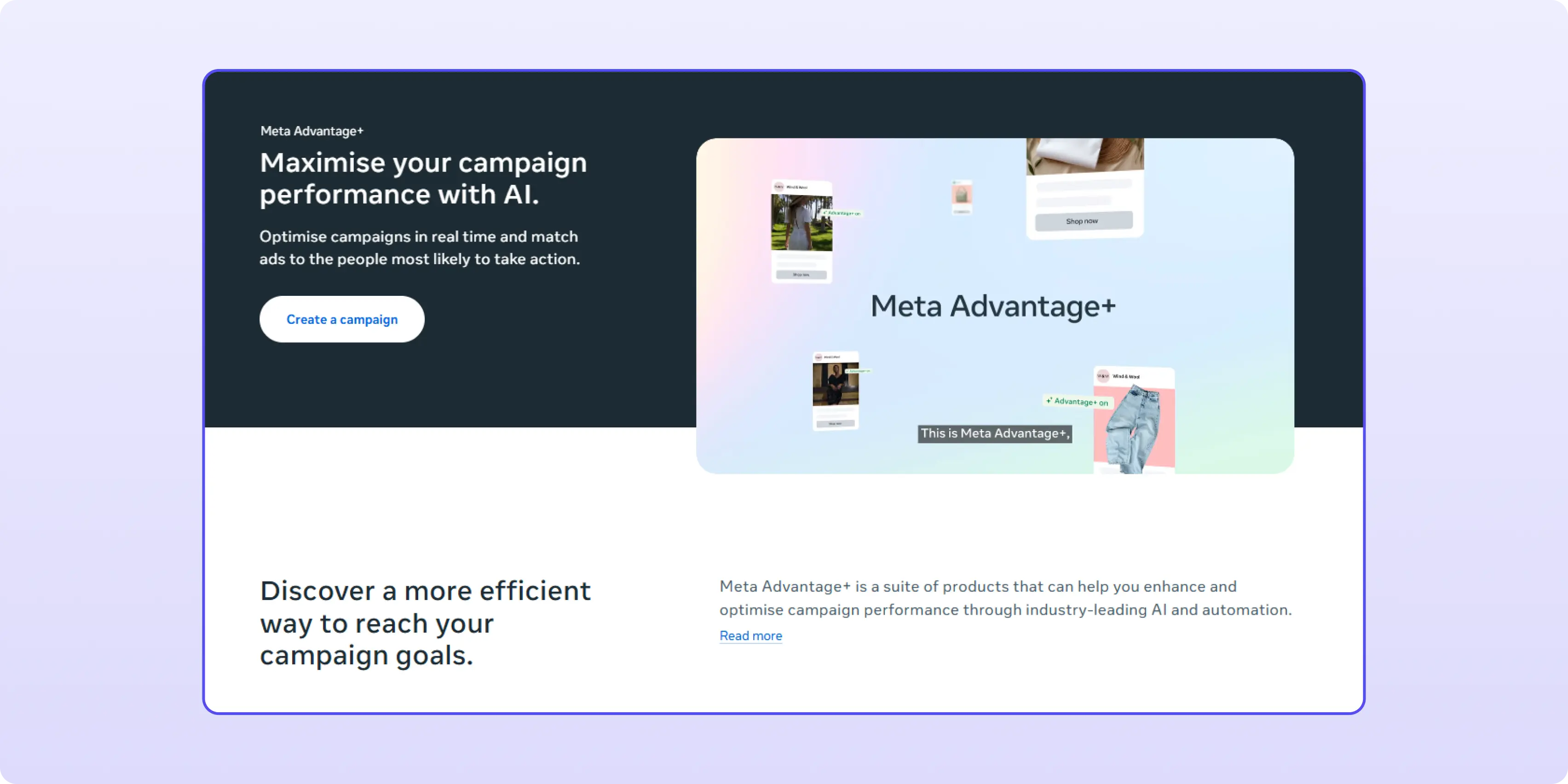 Advantage+ and Meta AI creative tools.