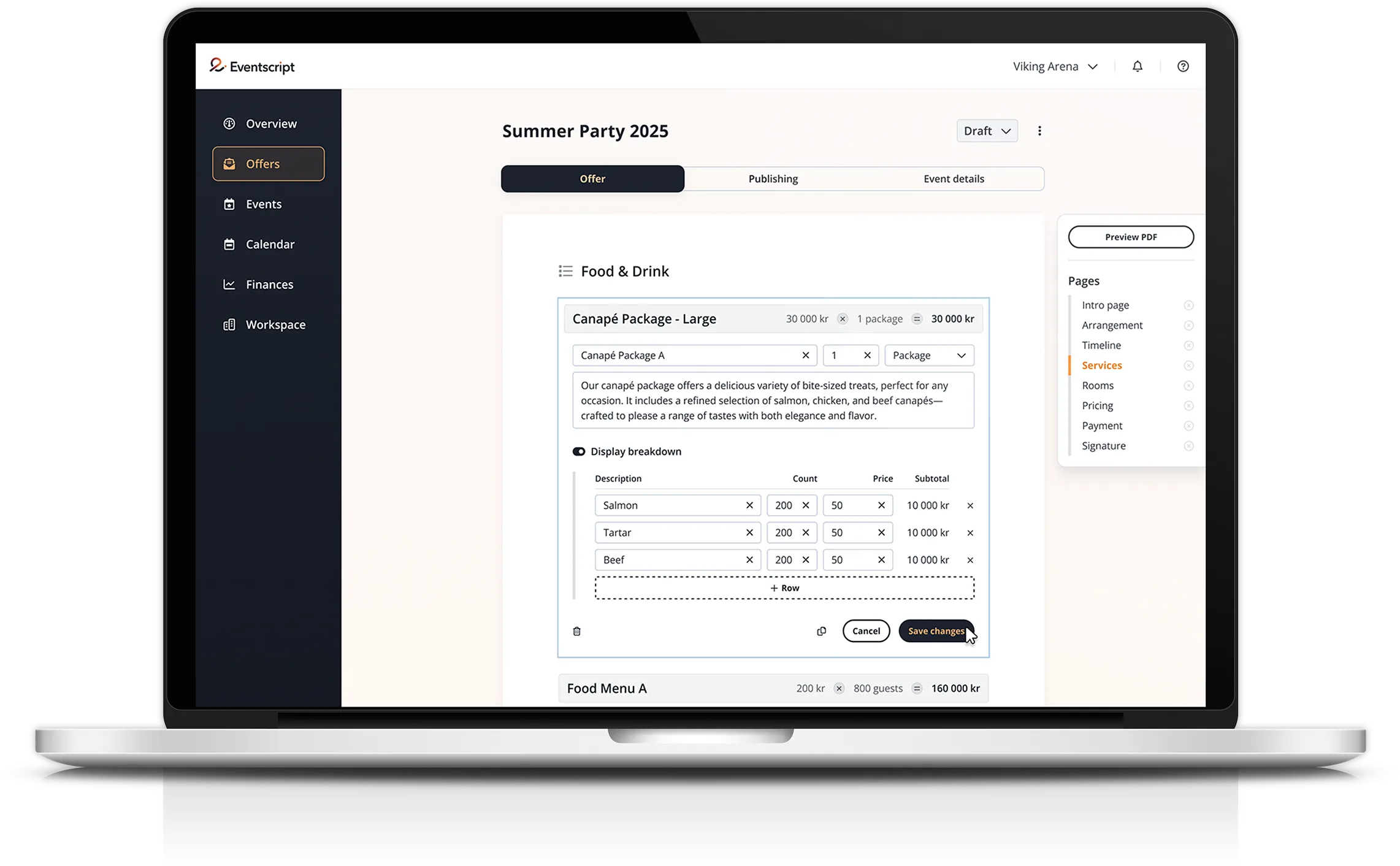 Mockup showing event offer.