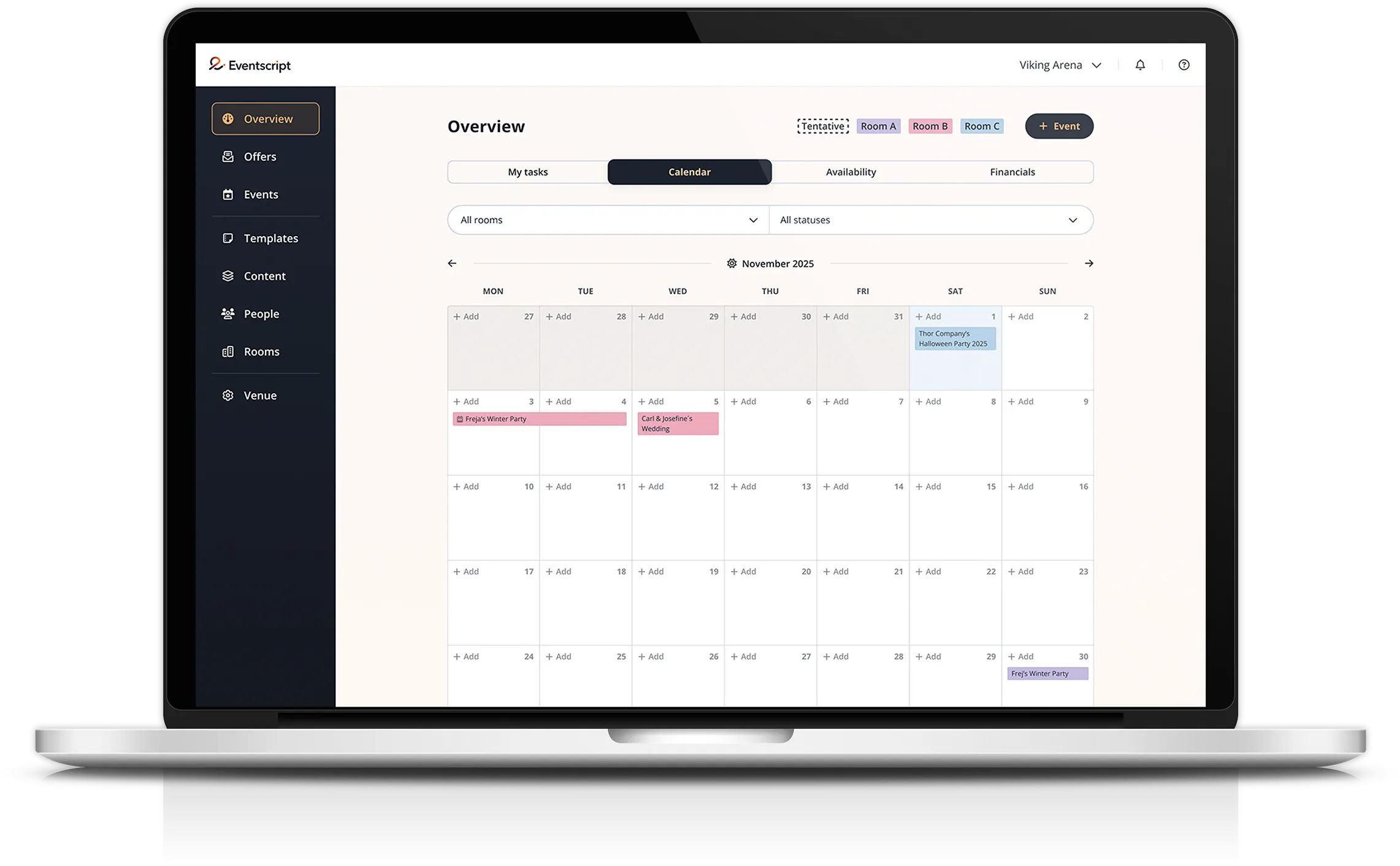 Mockup showing the calendar overview.