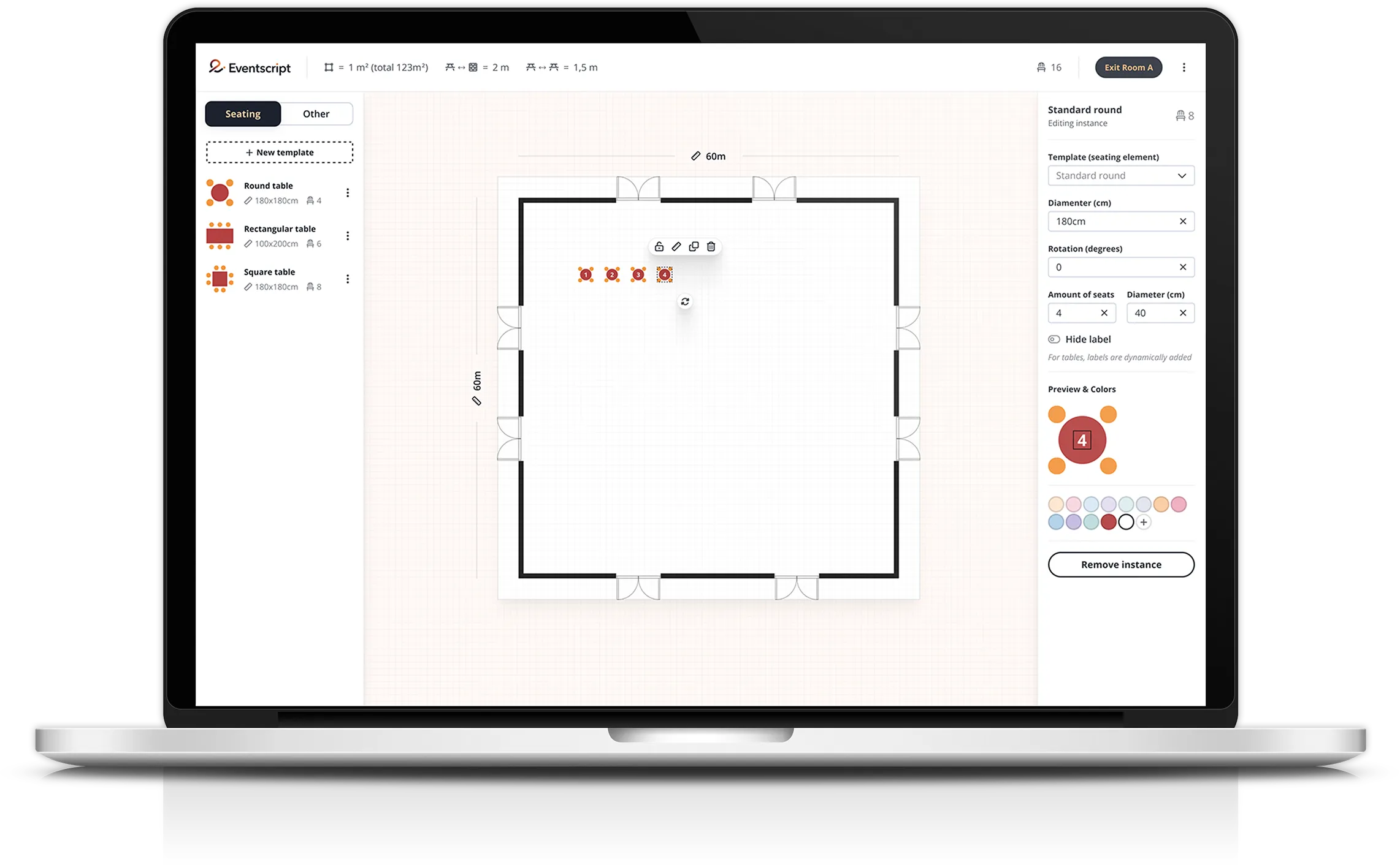 Mockup showing the room setup designer tool.
