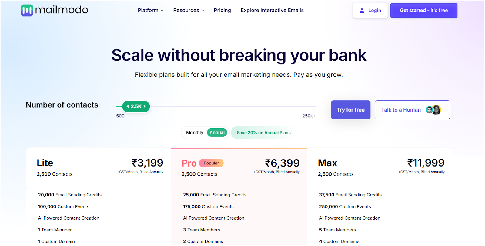 Mailmodo Pricing