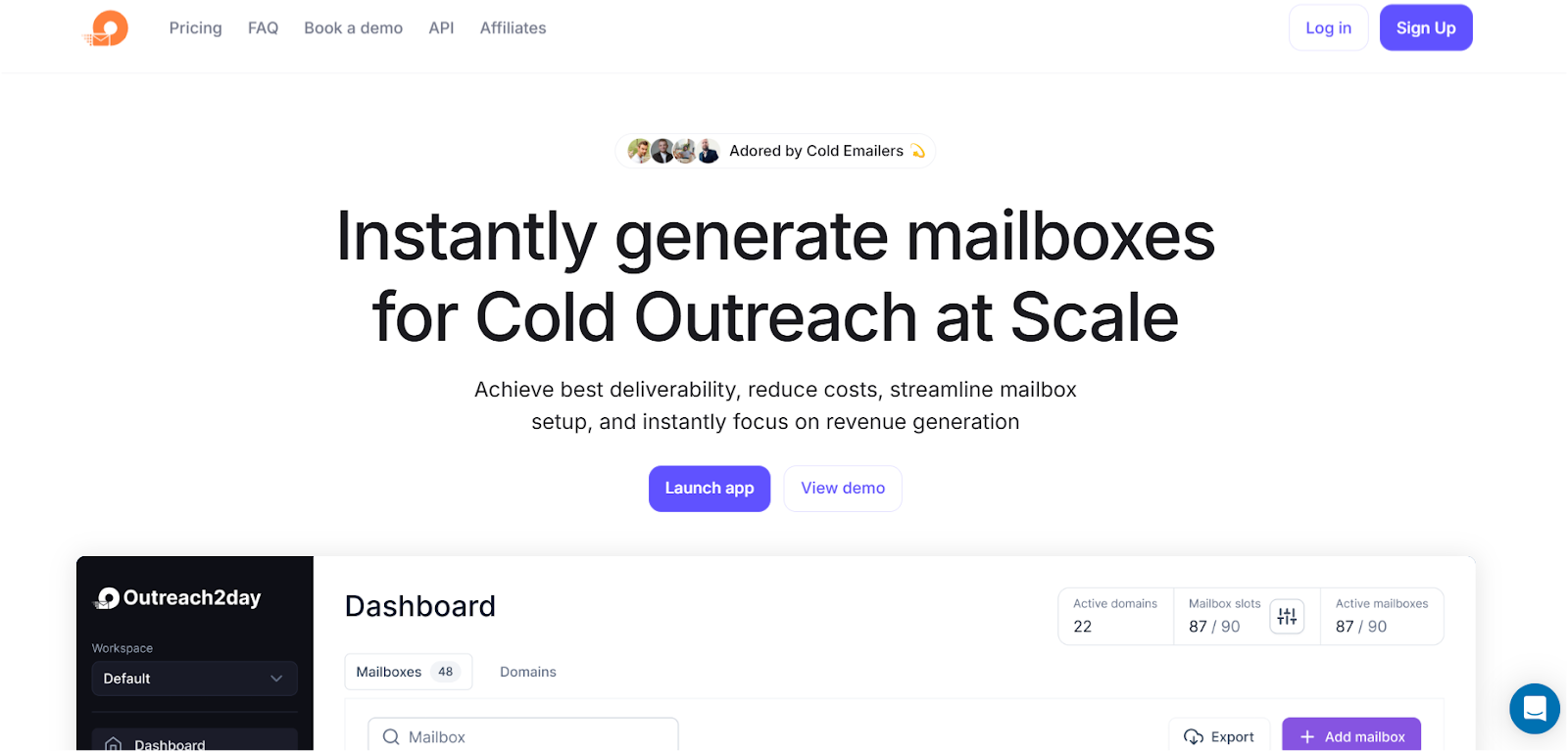 Outreach2Day homepage with cold email automation features