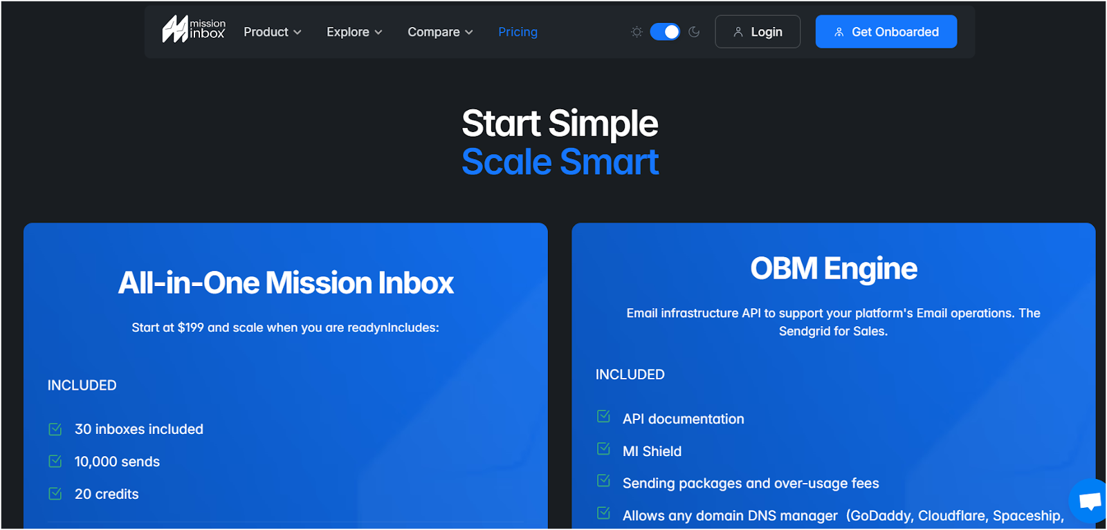 Custom Pricing Mission Inbox