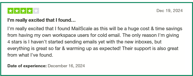 Mailscale Trustpilot review