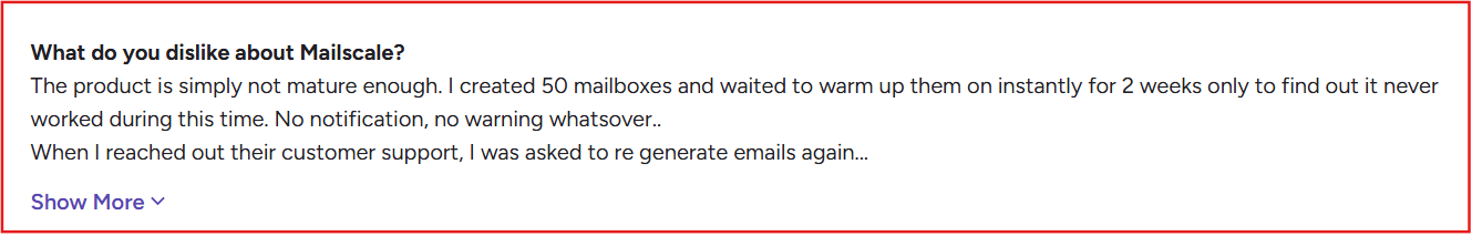 Mailscale Trustpilot review