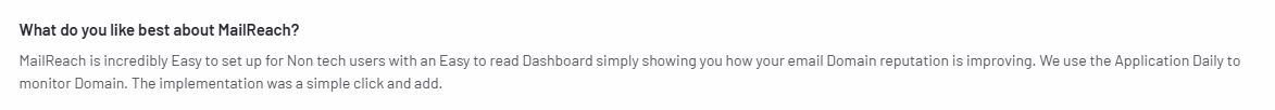 Mailreach user review on g2.com about its easy setup
