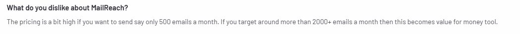 Mailreach user review on g2.com about its easy setup