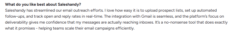 Saleshandy review on G2.com