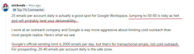 Google Workspace user about its Limited sending