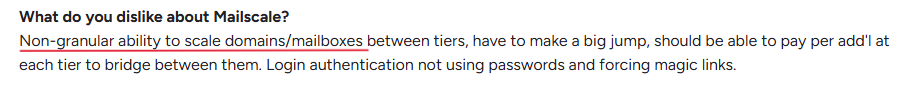 Mailscale user complaining about its limited scalability