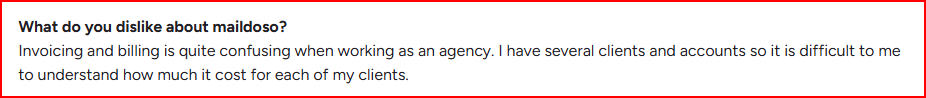 Maildoso user complaining about its billing