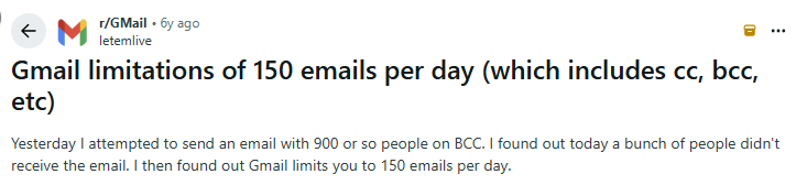 Gmail user explaining about hitting its sending limits