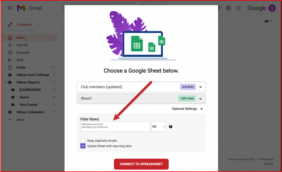 Gmass connecting to Google sheet