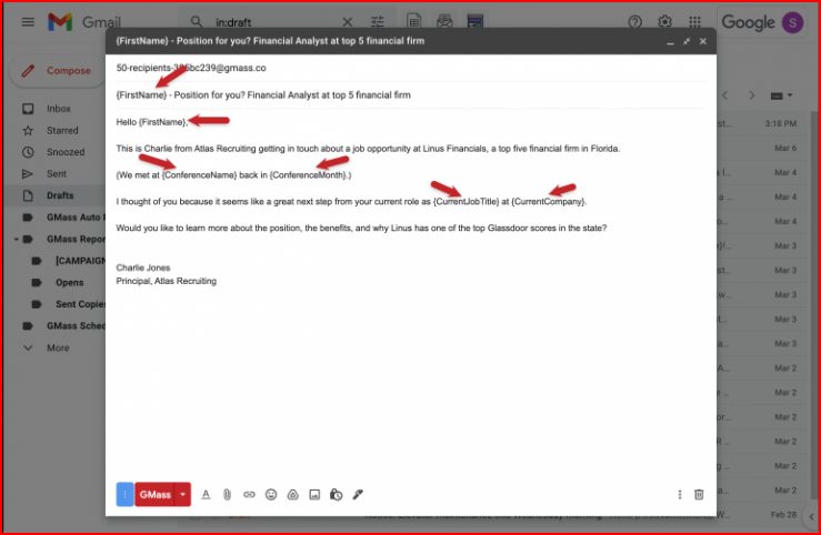 Personalizing the email in Gmass