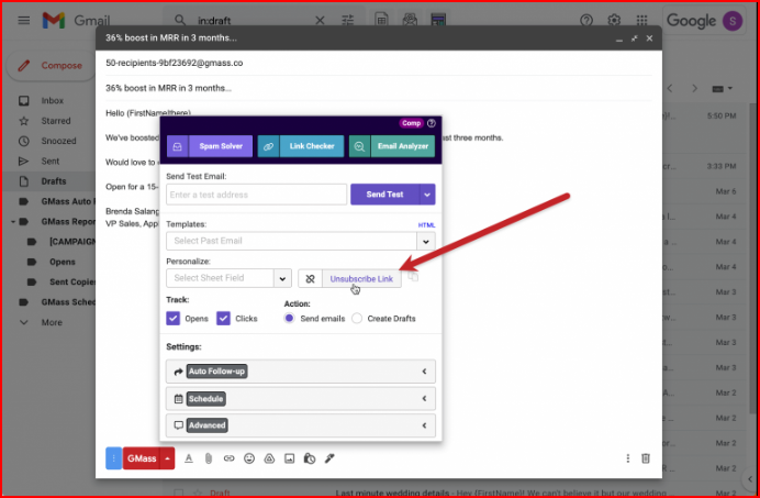 Unsubscribe management inside Gmass