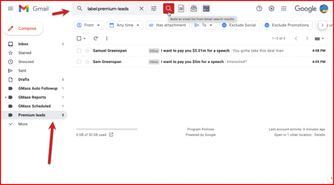 Gmass email list builder