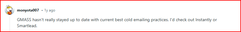 Gmass user saying It does not follow Cold email practices