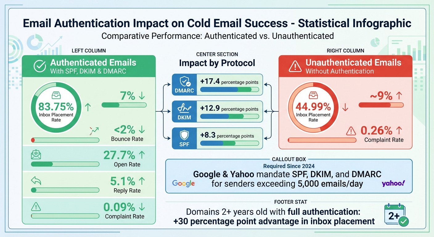 Email Authentication Impact on Cold Email Performance: SPF, DKIM, DMARC Statistics