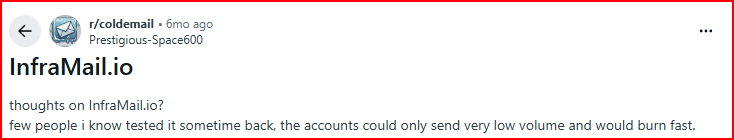 Inframail user feedback about its low sending volume