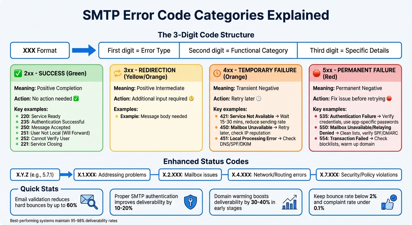 SMTP Error Code Categories: Quick Reference Guide for 2xx, 3xx, 4xx, and 5xx Codes