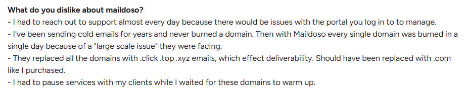 maildoso user complaining about its domain replacement